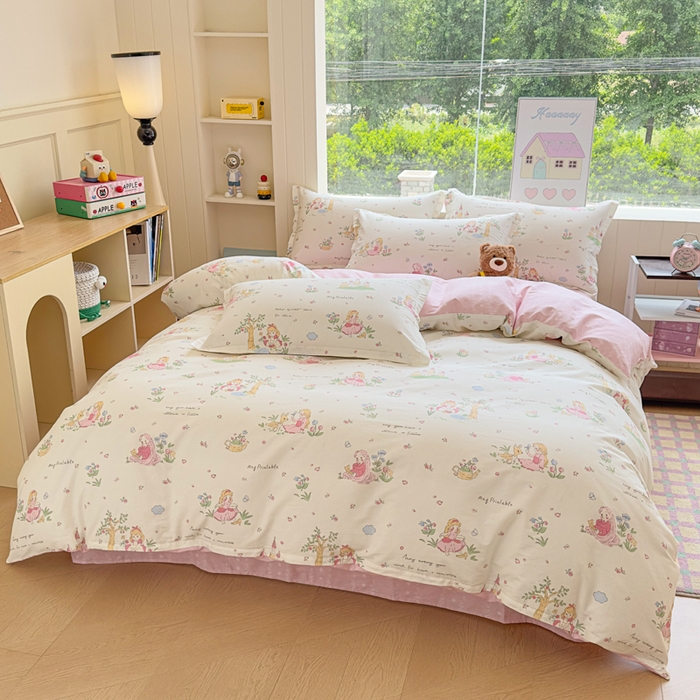 91家纺网 家纺一手货源 找家纺 鑫宇 2025新款全棉纯棉13372小清新印花四件套 爱丽丝