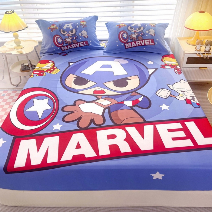 91家纺网 家纺一手货源 找家纺 一电 2025卡通床单床笠棕垫床套防尘罩席床垫保护套卡通儿童上下床床单床笠第五批 英雄队长