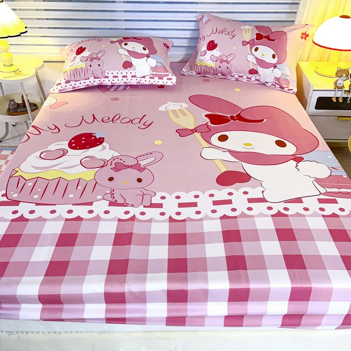 91家纺网 家纺一手货源 找家纺 一电 2025卡通床单床笠棕垫床套防尘罩席床垫保护套卡通儿童上下床床单床笠第五批 蛋糕美乐蒂