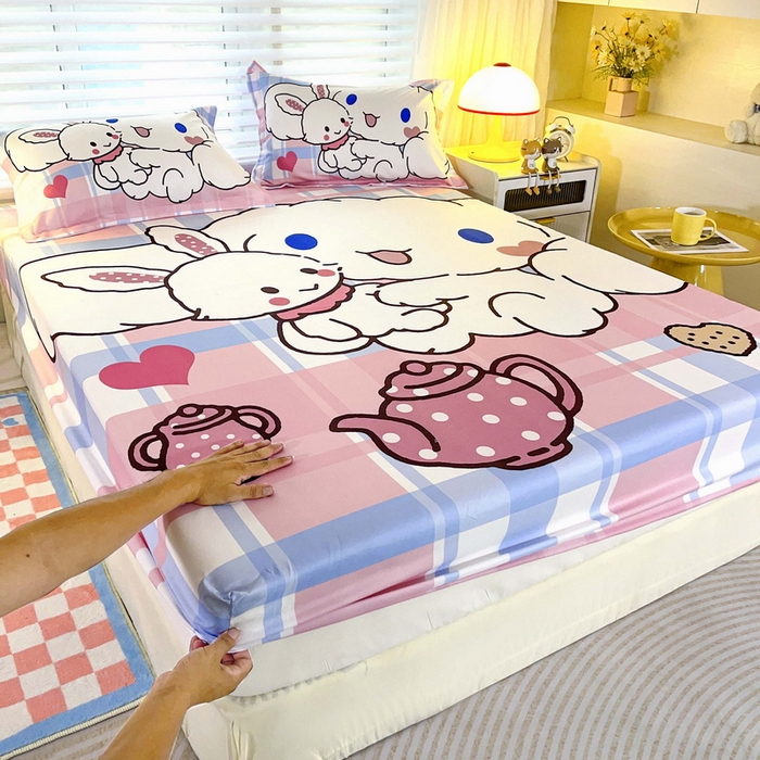 91家纺网 家纺一手货源 找家纺 一电 2025卡通床单床笠棕垫床套防尘罩席床垫保护套卡通儿童上下床床单床笠第五批 小兔玉桂狗