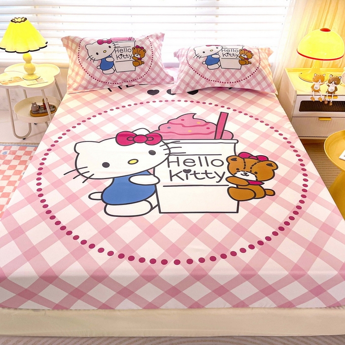 91家纺网 家纺一手货源 找家纺 一电 2025卡通床单床笠棕垫床套防尘罩席床垫保护套卡通儿童上下床床单床笠第五批 奶茶KT