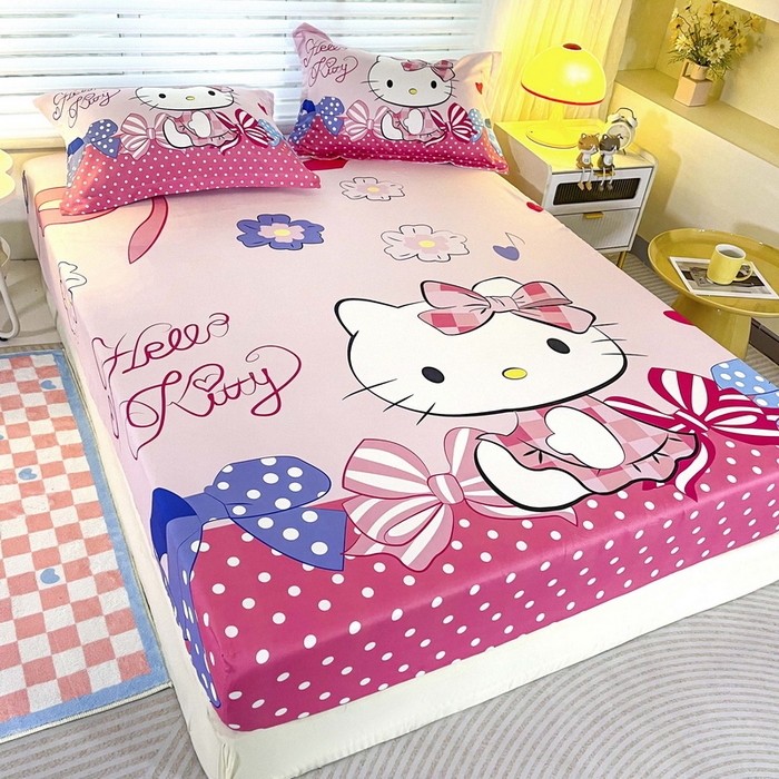 91家纺网 家纺一手货源 找家纺 一电 2025卡通床单床笠棕垫床套防尘罩席床垫保护套卡通儿童上下床床单床笠第五批 蝴蝶结KT