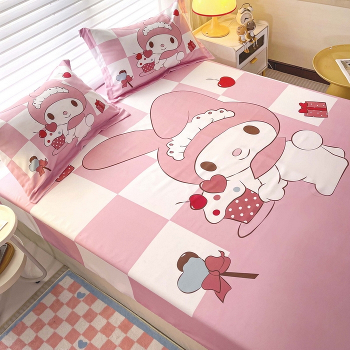 91家纺网 家纺一手货源 找家纺 一电 2025卡通床单床笠棕垫床套防尘罩席床垫保护套卡通儿童上下床床单床笠第五批 公主美乐蒂