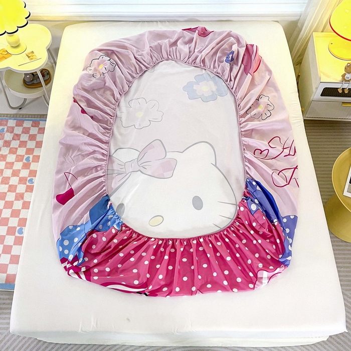 91家纺网 家纺一手货源 找家纺 一电 2025卡通床单床笠棕垫床套防尘罩席床垫保护套卡通儿童上下床床单床笠第五批 蝴蝶结KT