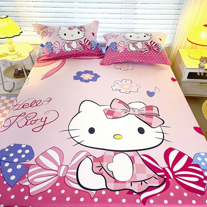 91家纺网 家纺一手货源 找家纺 一电 2025卡通床单床笠棕垫床套防尘罩席床垫保护套卡通儿童上下床床单床笠第五批 蝴蝶结KT