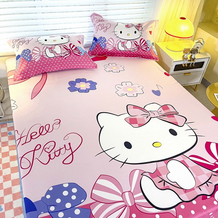 91家纺网 家纺一手货源 找家纺 一电 2025卡通床单床笠棕垫床套防尘罩席床垫保护套卡通儿童上下床床单床笠第五批 蝴蝶结KT