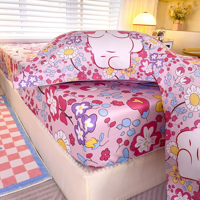 91家纺网 家纺一手货源 找家纺 一电 2025卡通床单床笠棕垫床套防尘罩席床垫保护套卡通儿童上下床床单床笠第五批 花朵美乐蒂