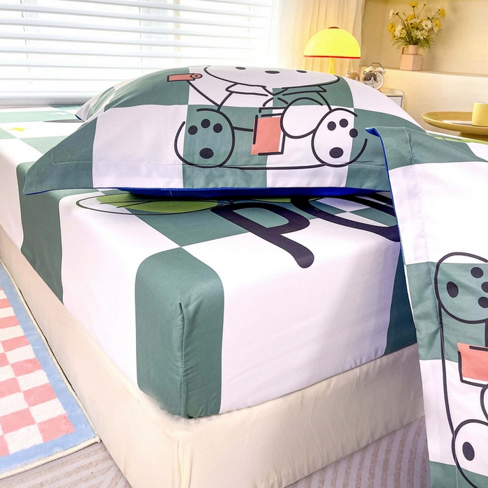 91家纺网 家纺一手货源 找家纺 一电 2025卡通床单床笠棕垫床套防尘罩席床垫保护套卡通儿童上下床床单床笠第五批 绿格狗