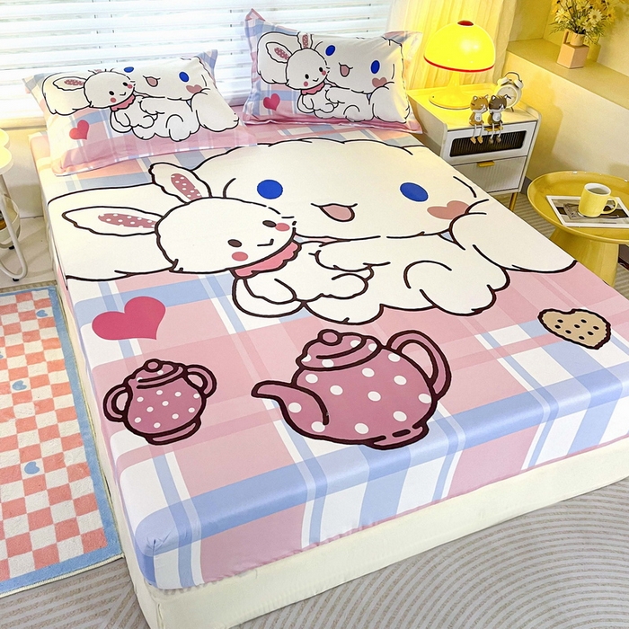 91家纺网 家纺一手货源 找家纺 一电 2025卡通床单床笠棕垫床套防尘罩席床垫保护套卡通儿童上下床床单床笠第五批 小兔玉桂狗