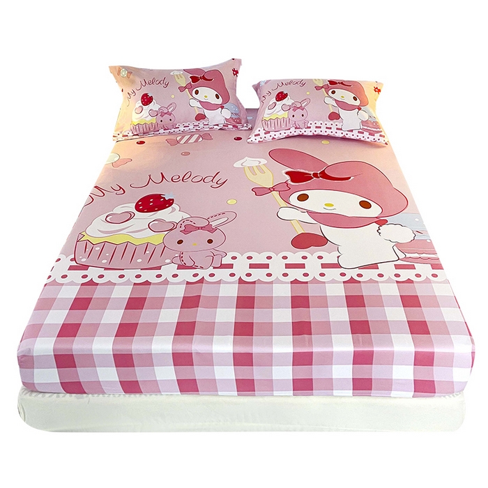 91家纺网 家纺一手货源 找家纺 一电 2025卡通床单床笠棕垫床套防尘罩席床垫保护套卡通儿童上下床床单床笠第五批 蛋糕美乐蒂