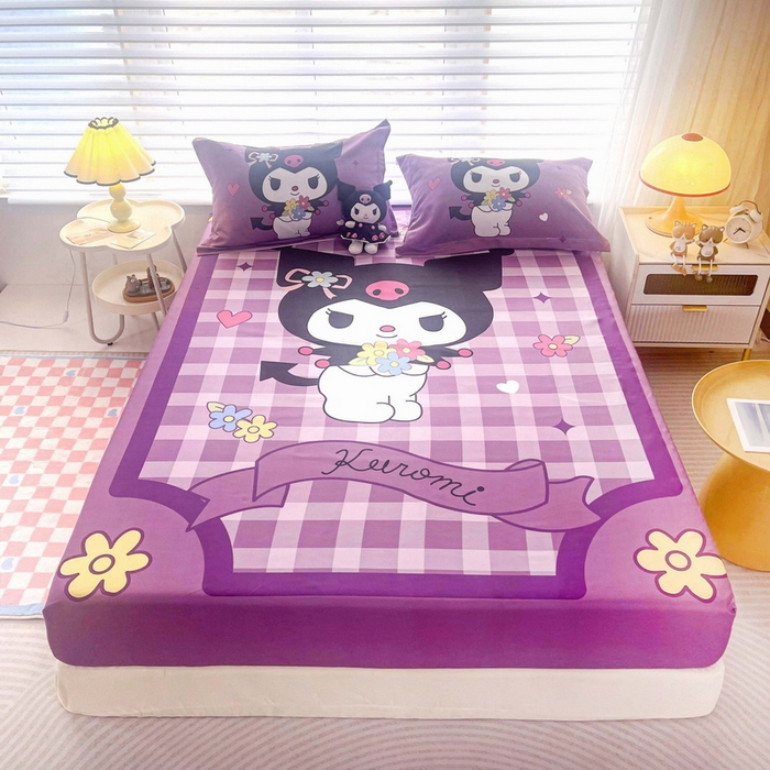 91家纺网 家纺一手货源 找家纺 一电 2025卡通床单床笠棕垫床套防尘罩席床垫保护套卡通儿童上下床床单床笠第五批 小花库洛米