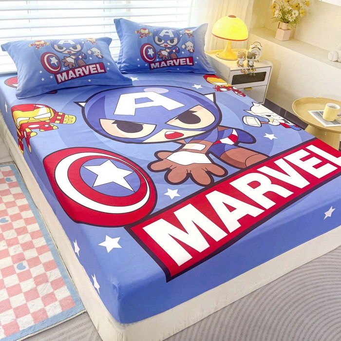 91家纺网 家纺一手货源 找家纺 一电 2025卡通床单床笠棕垫床套防尘罩席床垫保护套卡通儿童上下床床单床笠第五批 英雄队长