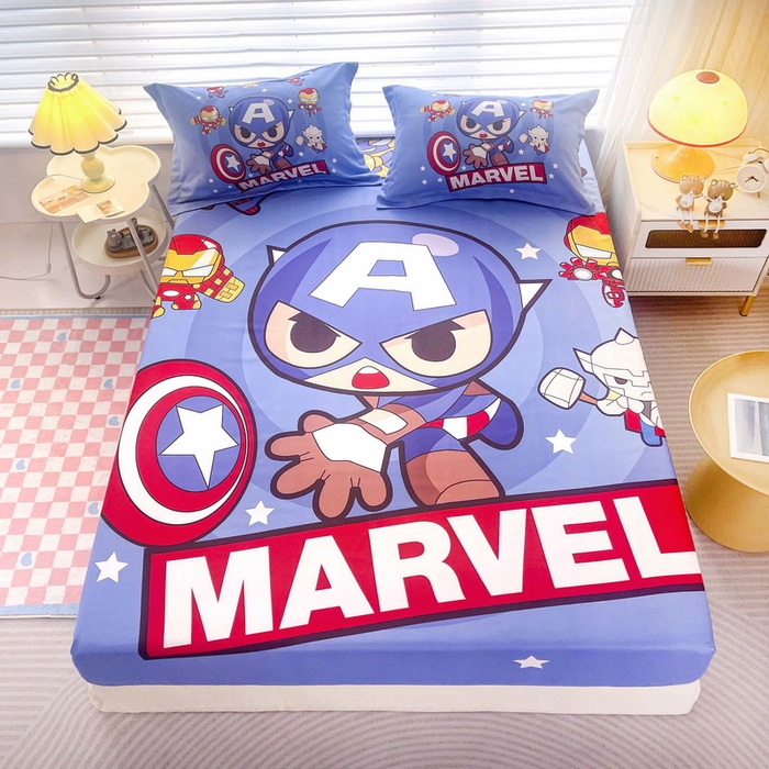 91家纺网 家纺一手货源 找家纺 一电 2025卡通床单床笠棕垫床套防尘罩席床垫保护套卡通儿童上下床床单床笠第五批 英雄队长