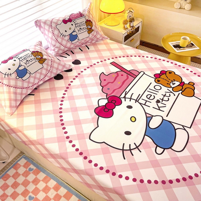 91家纺网 家纺一手货源 找家纺 一电 2025卡通床单床笠棕垫床套防尘罩席床垫保护套卡通儿童上下床床单床笠第五批 奶茶KT