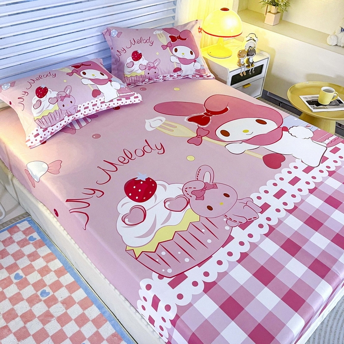 91家纺网 家纺一手货源 找家纺 一电 2025卡通床单床笠棕垫床套防尘罩席床垫保护套卡通儿童上下床床单床笠第五批 蛋糕美乐蒂