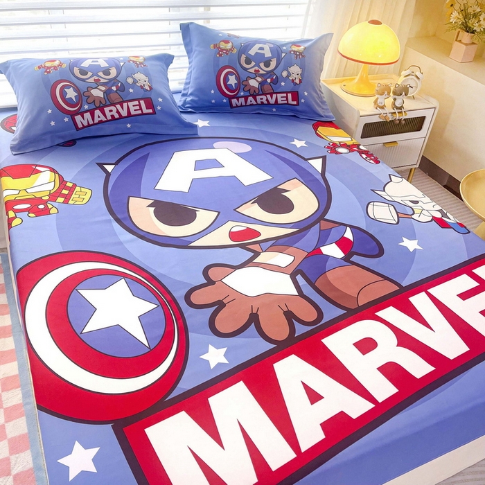 91家纺网 家纺一手货源 找家纺 一电 2025卡通床单床笠棕垫床套防尘罩席床垫保护套卡通儿童上下床床单床笠第五批 英雄队长