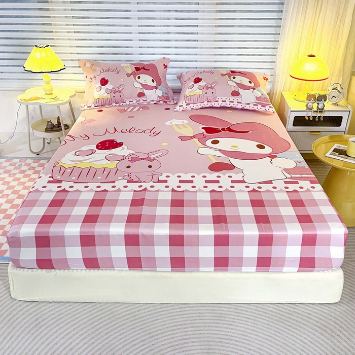 91家纺网 家纺一手货源 找家纺 一电 2025卡通床单床笠棕垫床套防尘罩席床垫保护套卡通儿童上下床床单床笠第五批 蛋糕美乐蒂