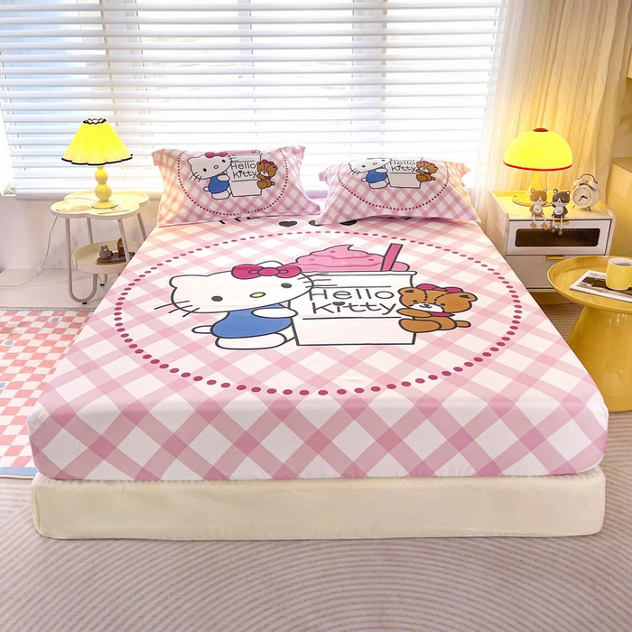 91家纺网 家纺一手货源 找家纺 一电 2025卡通床单床笠棕垫床套防尘罩席床垫保护套卡通儿童上下床床单床笠第五批 奶茶KT