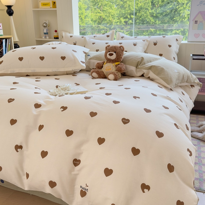 91家纺网 家纺一手货源 找家纺 鑫宇 2025新款全棉纯棉13372小清新印花四件套 点点爱