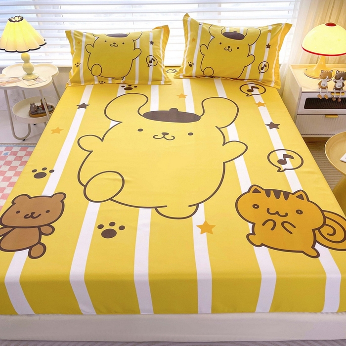 91家纺网 家纺一手货源 找家纺 一电 2025卡通床单床笠棕垫床套防尘罩席床垫保护套卡通儿童上下床床单床笠第五批 小猫布丁