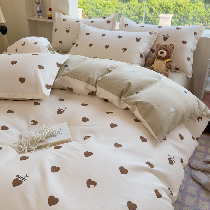 91家纺网 家纺一手货源 找家纺 鑫宇 2025新款全棉纯棉13372小清新印花四件套 点点爱