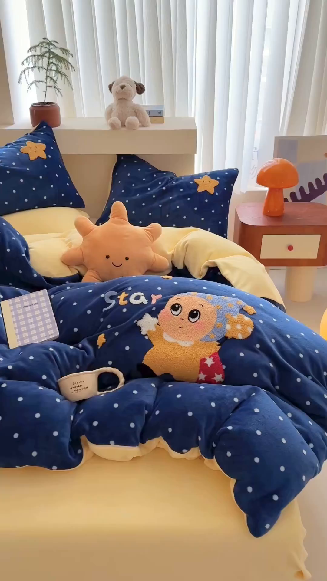 91家纺网 家纺一手货源 找家纺 艾特你 2025新款毛巾绣200克牛奶绒卡通毛巾绣四件套 星月宝宝