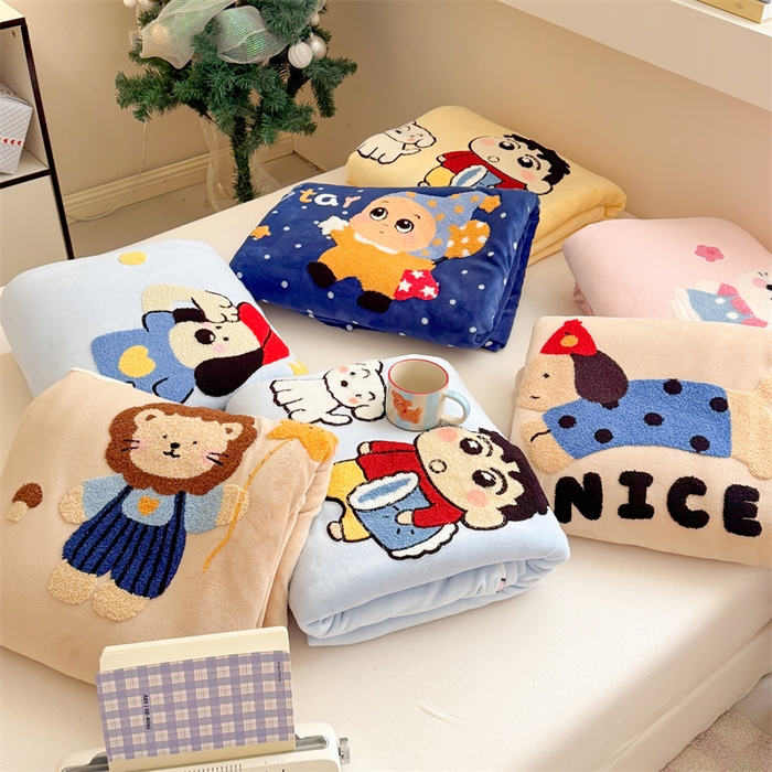 91家纺网 家纺一手货源 找家纺 艾特你 2025新款毛巾绣200克牛奶绒卡通毛巾绣四件套 组合