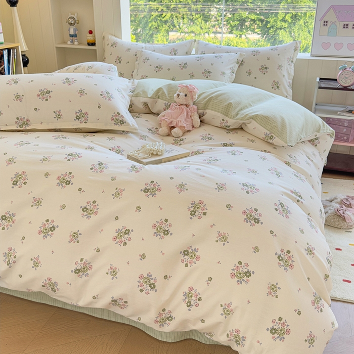 91家纺网 家纺一手货源 找家纺 鑫宇 2025新款全棉纯棉13372小清新印花四件套 花香丽影