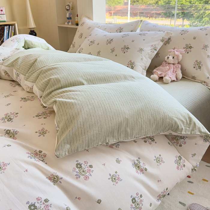 91家纺网 家纺一手货源 找家纺 鑫宇 2025新款全棉纯棉13372小清新印花四件套 花香丽影