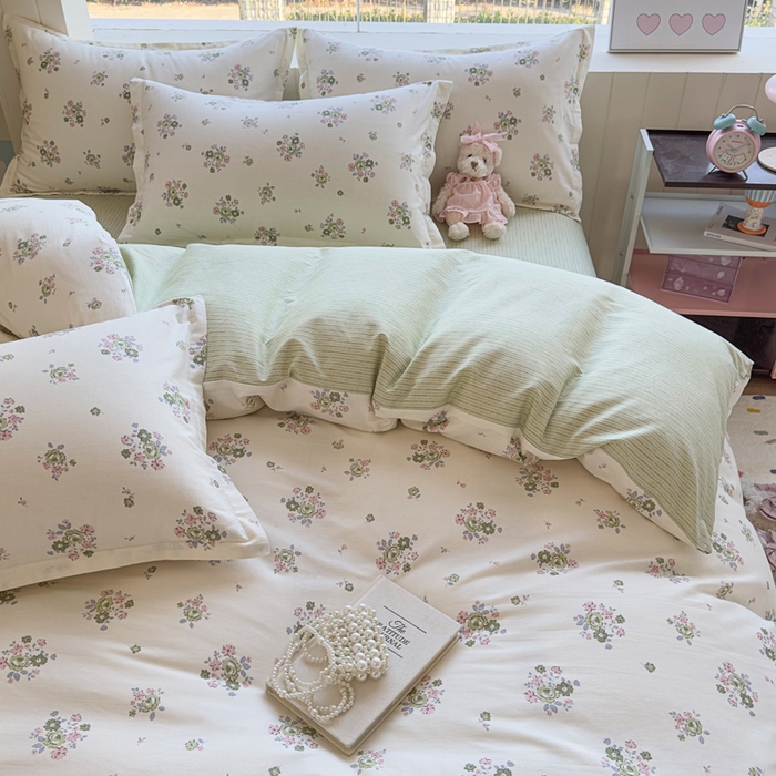 91家纺网 家纺一手货源 找家纺 鑫宇 2025新款全棉纯棉13372小清新印花四件套 花香丽影