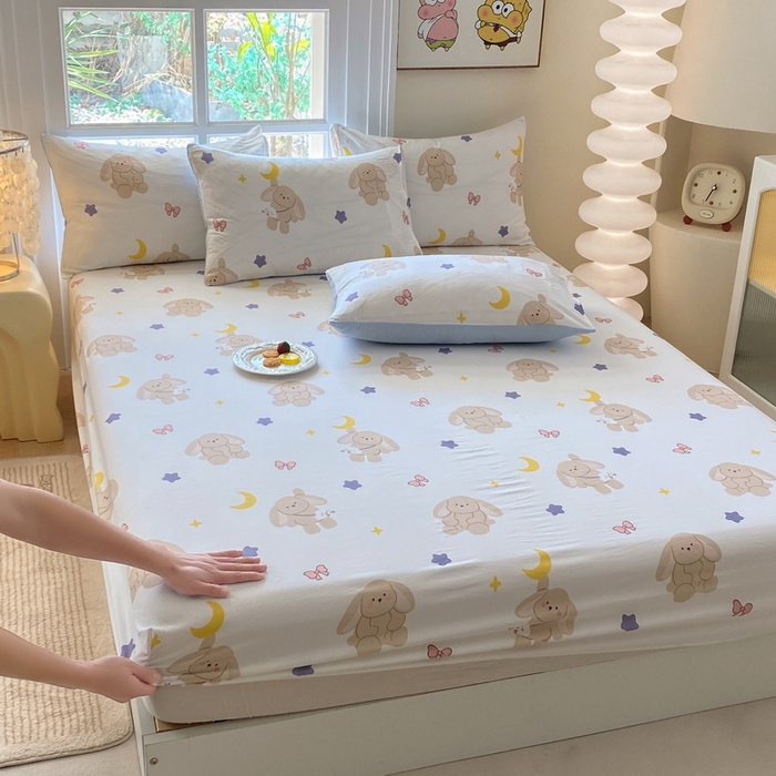 91家纺网 家纺一手货源 找家纺 一电 2025新款跨境电商外贸四季卡通床笠单件床罩床垫套防滑套宿舍儿童床单定制-第六批 晚安