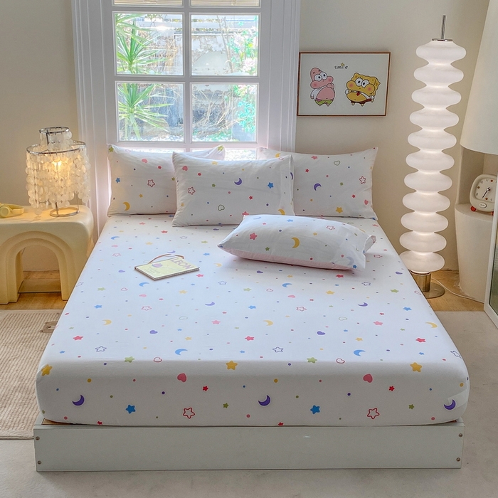 91家纺网 家纺一手货源 找家纺 一电 2025新款跨境电商外贸四季卡通床笠单件床罩床垫套防滑套宿舍儿童床单定制-第六批 星愿