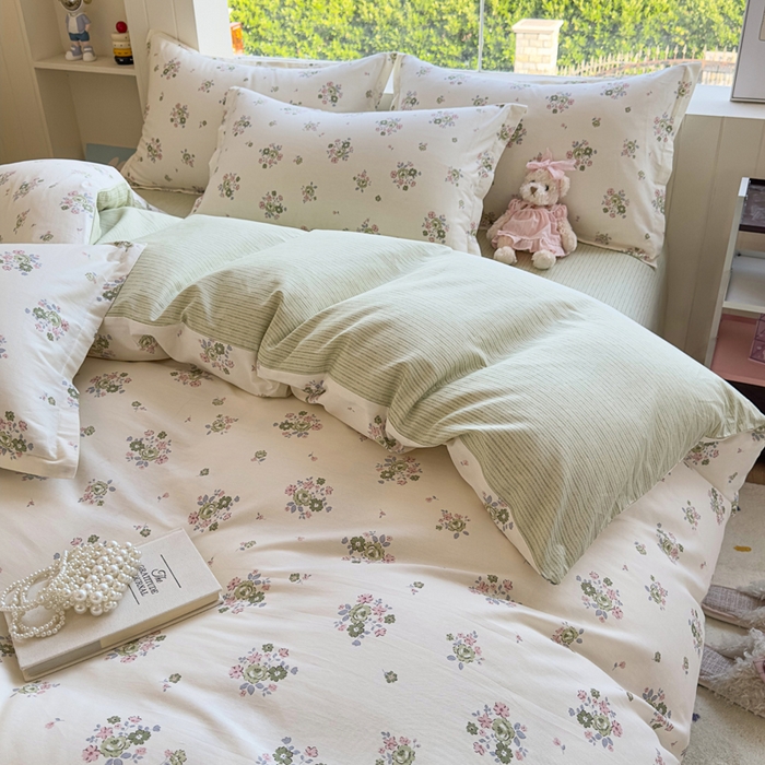 91家纺网 家纺一手货源 找家纺 鑫宇 2025新款全棉纯棉13372小清新印花四件套 花香丽影