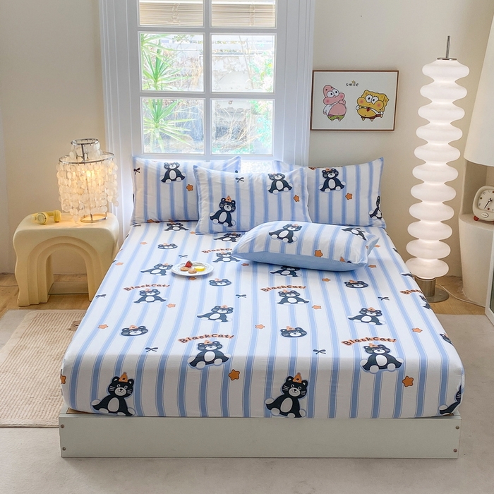 91家纺网 家纺一手货源 找家纺 一电 2025新款跨境电商外贸四季卡通床笠单件床罩床垫套防滑套宿舍儿童床单定制-第六批 憨憨猫