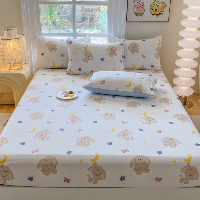 91家纺网 家纺一手货源 找家纺 一电 2025新款跨境电商外贸四季卡通床笠单件床罩床垫套防滑套宿舍儿童床单定制-第六批 晚安