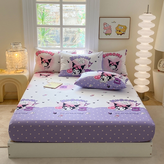 91家纺网 家纺一手货源 找家纺 一电 2025新款跨境电商外贸四季卡通床笠单件床罩床垫套防滑套宿舍儿童床单定制-第六批 卡牌库洛米