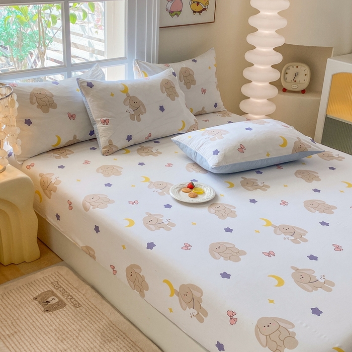 91家纺网 家纺一手货源 找家纺 一电 2025新款跨境电商外贸四季卡通床笠单件床罩床垫套防滑套宿舍儿童床单定制-第六批 晚安