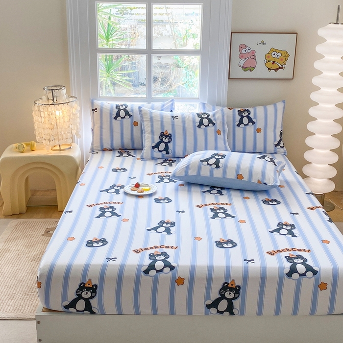 91家纺网 家纺一手货源 找家纺 一电 2025新款跨境电商外贸四季卡通床笠单件床罩床垫套防滑套宿舍儿童床单定制-第六批 憨憨猫