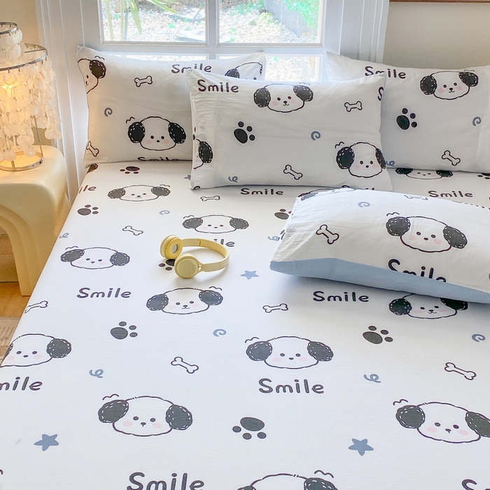 91家纺网 家纺一手货源 找家纺 一电 2025新款跨境电商外贸四季卡通床笠单件床罩床垫套防滑套宿舍儿童床单定制-第六批 微信狗狗