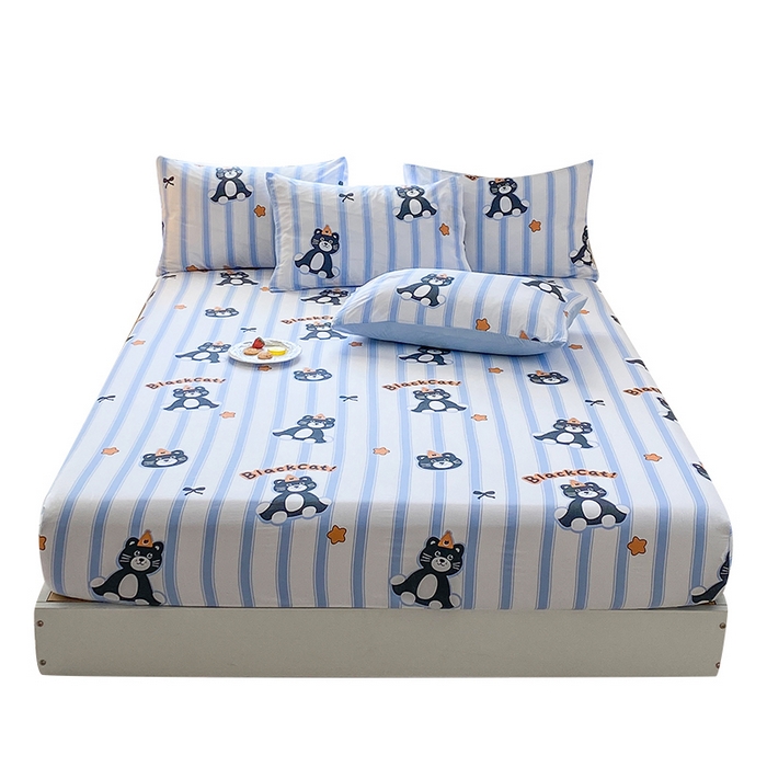 91家纺网 家纺一手货源 找家纺 一电 2025新款跨境电商外贸四季卡通床笠单件床罩床垫套防滑套宿舍儿童床单定制-第六批 憨憨猫