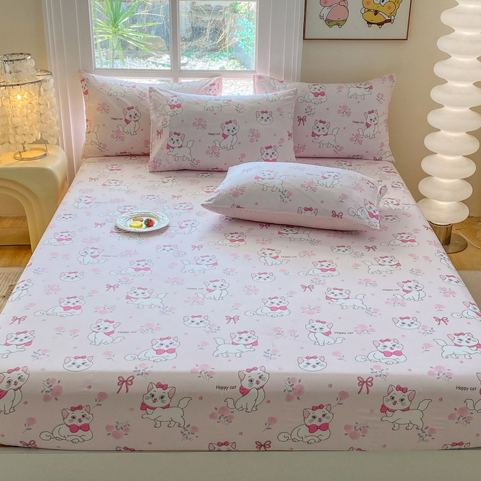 91家纺网 家纺一手货源 找家纺 一电 2025新款跨境电商外贸四季卡通床笠单件床罩床垫套防滑套宿舍儿童床单定制-第六批 小咪