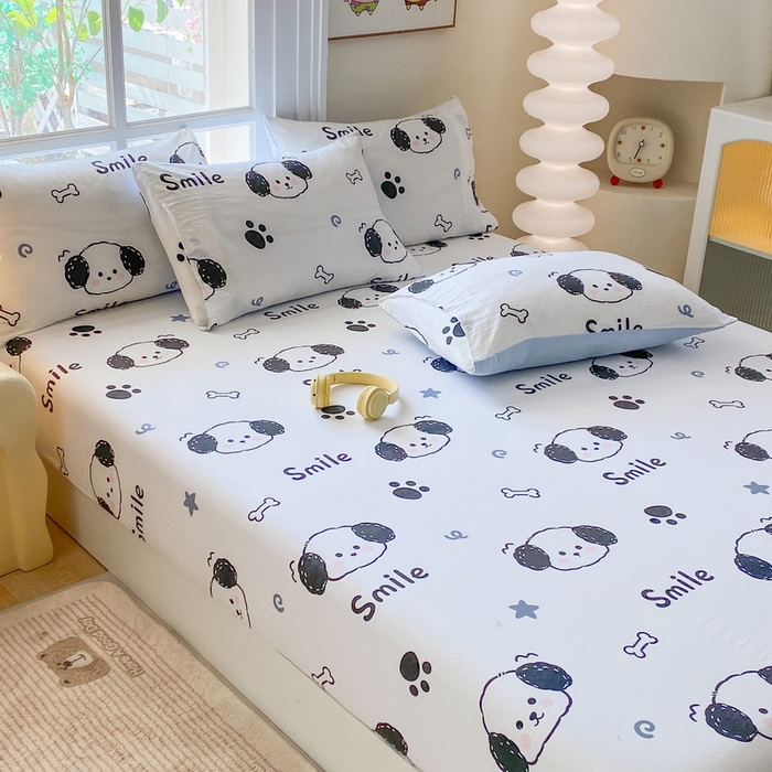 91家纺网 家纺一手货源 找家纺 一电 2025新款跨境电商外贸四季卡通床笠单件床罩床垫套防滑套宿舍儿童床单定制-第六批 微信狗狗