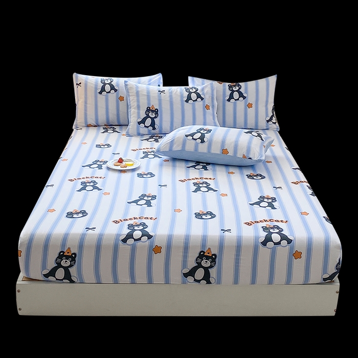 91家纺网 家纺一手货源 找家纺 一电 2025新款跨境电商外贸四季卡通床笠单件床罩床垫套防滑套宿舍儿童床单定制-第六批 憨憨猫