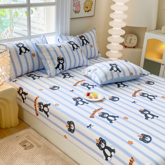 91家纺网 家纺一手货源 找家纺 一电 2025新款跨境电商外贸四季卡通床笠单件床罩床垫套防滑套宿舍儿童床单定制-第六批 憨憨猫