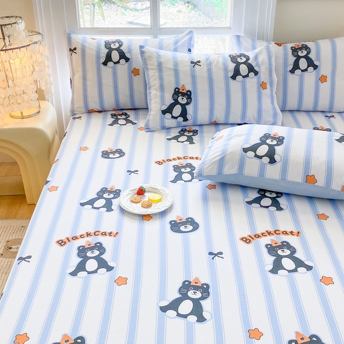 91家纺网 家纺一手货源 找家纺 一电 2025新款跨境电商外贸四季卡通床笠单件床罩床垫套防滑套宿舍儿童床单定制-第六批 憨憨猫