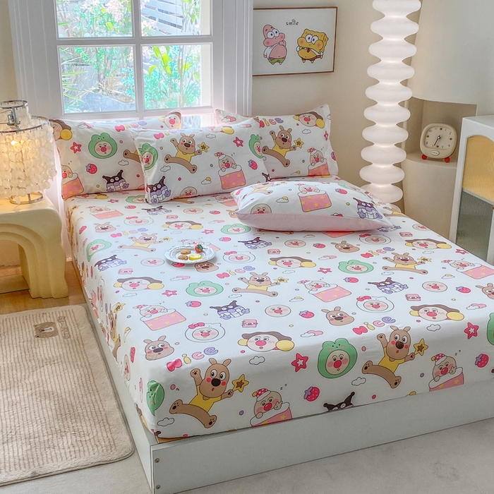 91家纺网 家纺一手货源 找家纺 一电 2025新款跨境电商外贸四季卡通床笠单件床罩床垫套防滑套宿舍儿童床单定制-第六批 欢乐派对