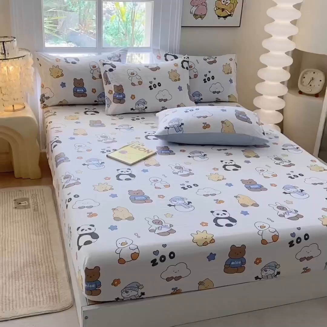 91家纺网 家纺一手货源 找家纺 （总）一电 2025新款跨境电商外贸四季卡通床笠单件床罩床垫套防滑套宿舍儿童床单定制-第六批
