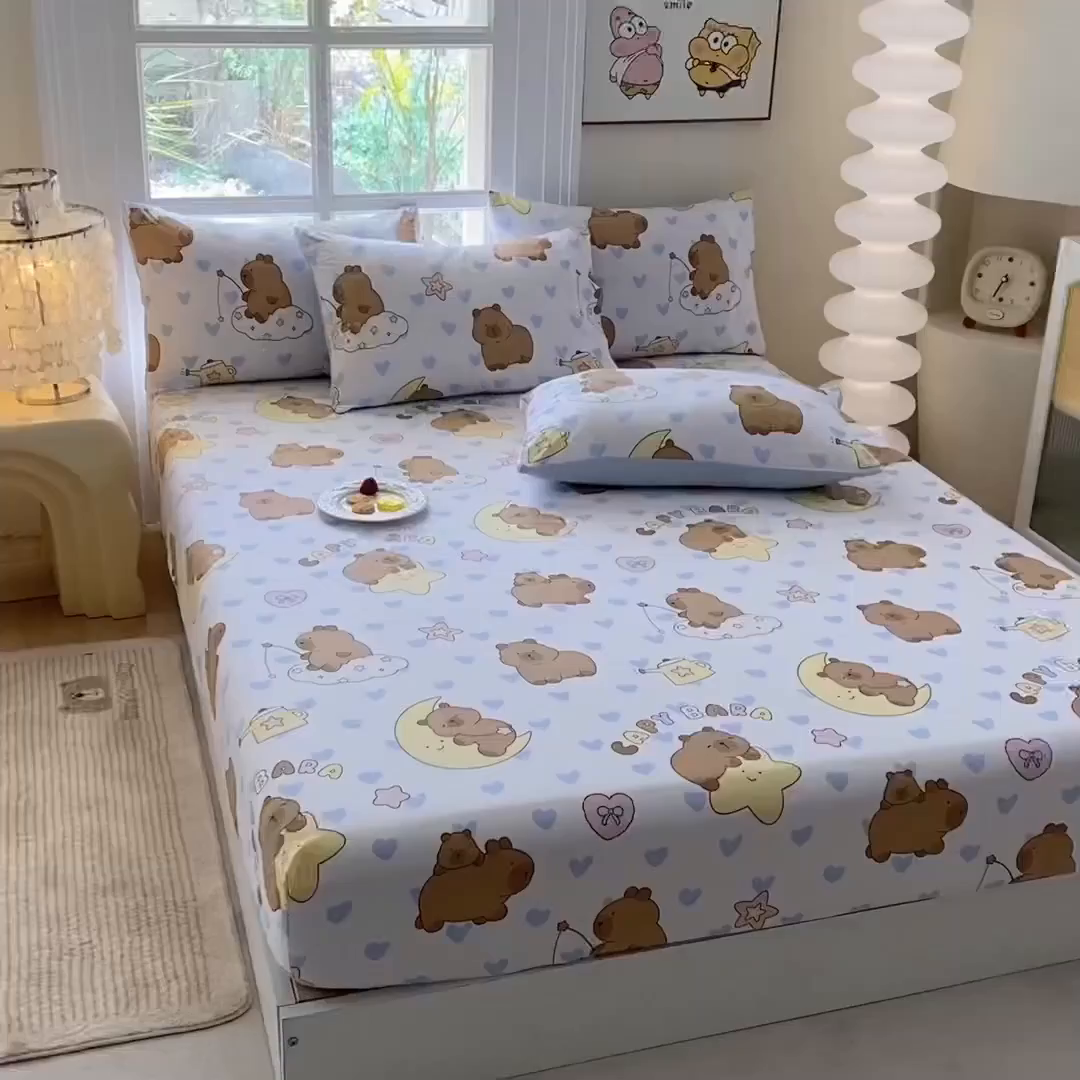 91家纺网 家纺一手货源 找家纺 一电 2025新款跨境电商外贸四季卡通床笠单件床罩床垫套防滑套宿舍儿童床单定制-第六批 依恋