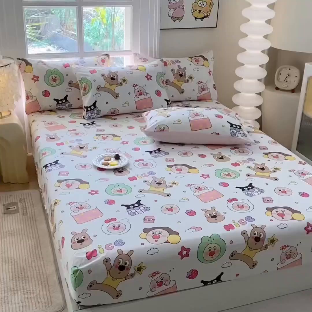 91家纺网 家纺一手货源 找家纺 一电 2025新款跨境电商外贸四季卡通床笠单件床罩床垫套防滑套宿舍儿童床单定制-第六批 欢乐派对