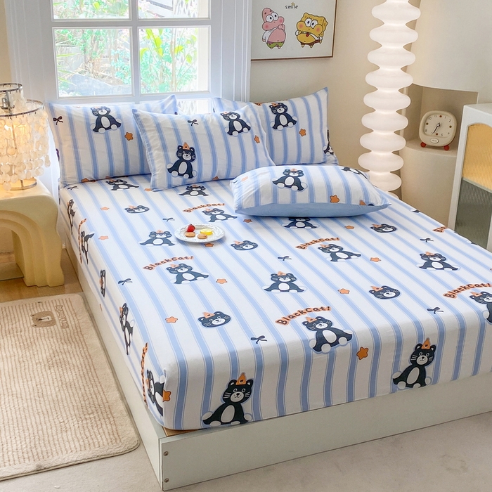 91家纺网 家纺一手货源 找家纺 一电 2025新款跨境电商外贸四季卡通床笠单件床罩床垫套防滑套宿舍儿童床单定制-第六批 憨憨猫